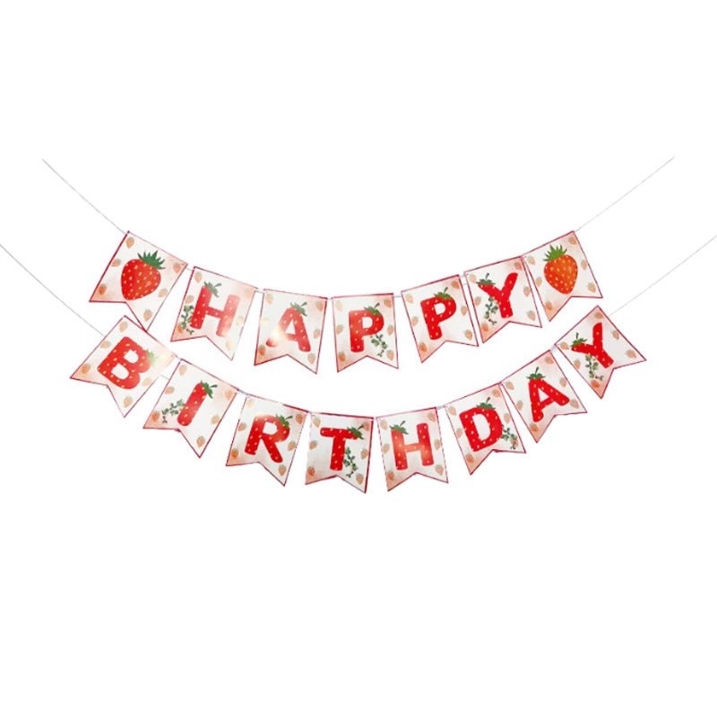 MEETINGU Strawberry Birthday Banner, Strawberry Birthday Decorations Banner Strawberry Happy Birthday Banner Strawberry Party Decorations for Boy Girl Baby Berry Sweet Party Sign - Image 1